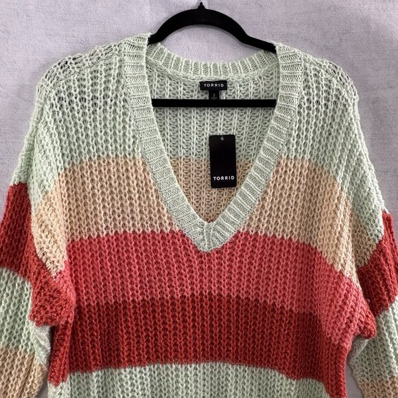 NWT TORRID Women Pullover Sweater Stripe Loose Knit Sz 2X Multicolor Casual 21-1 - Picture 3 of 11